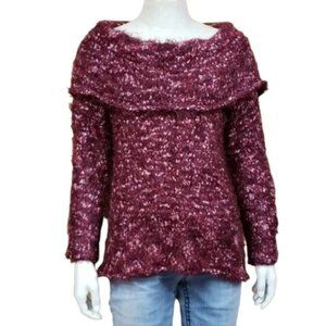 Knox Rose Sweater M NWT Eyelash Knit Off Shoulder Boho Cozy Holiday Red